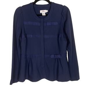 Vineyard Vines Womens 2 Navy Blue Grosgrain Bow Ponte Knit Blazer Jacket Peplum